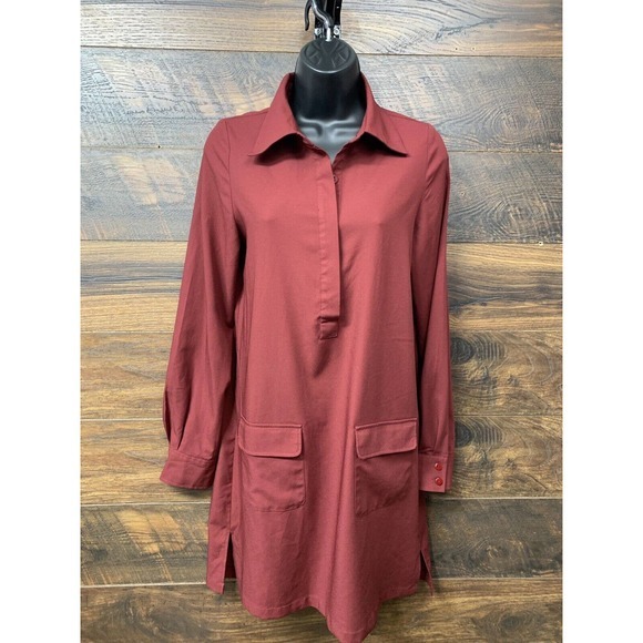Women's Red Long Sleeve Button Collared Front Pockets Dress Small Blank‎ Nation - Picture 1 of 16